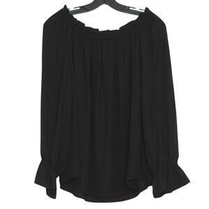 Talbots Top Off Shoulder Sophisticated Romantic Long Sleeve Blouse Black Medium